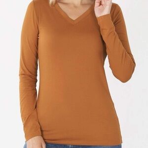 V-Neck Long Sleeve Top - Almond